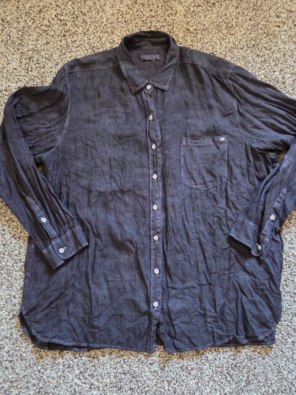 Outerknown Shirt Mens XL Dark Gray Linen Long Sleeve Button Up Resort Beach Surf